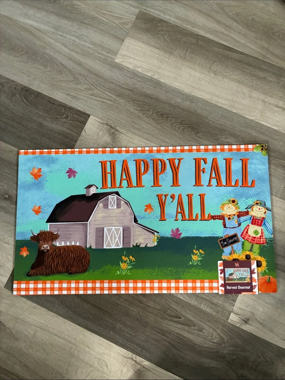 NWT- Happy Fall Y'all- Fall Harvest Doormat with Anti Skid Rubber Back 16x28